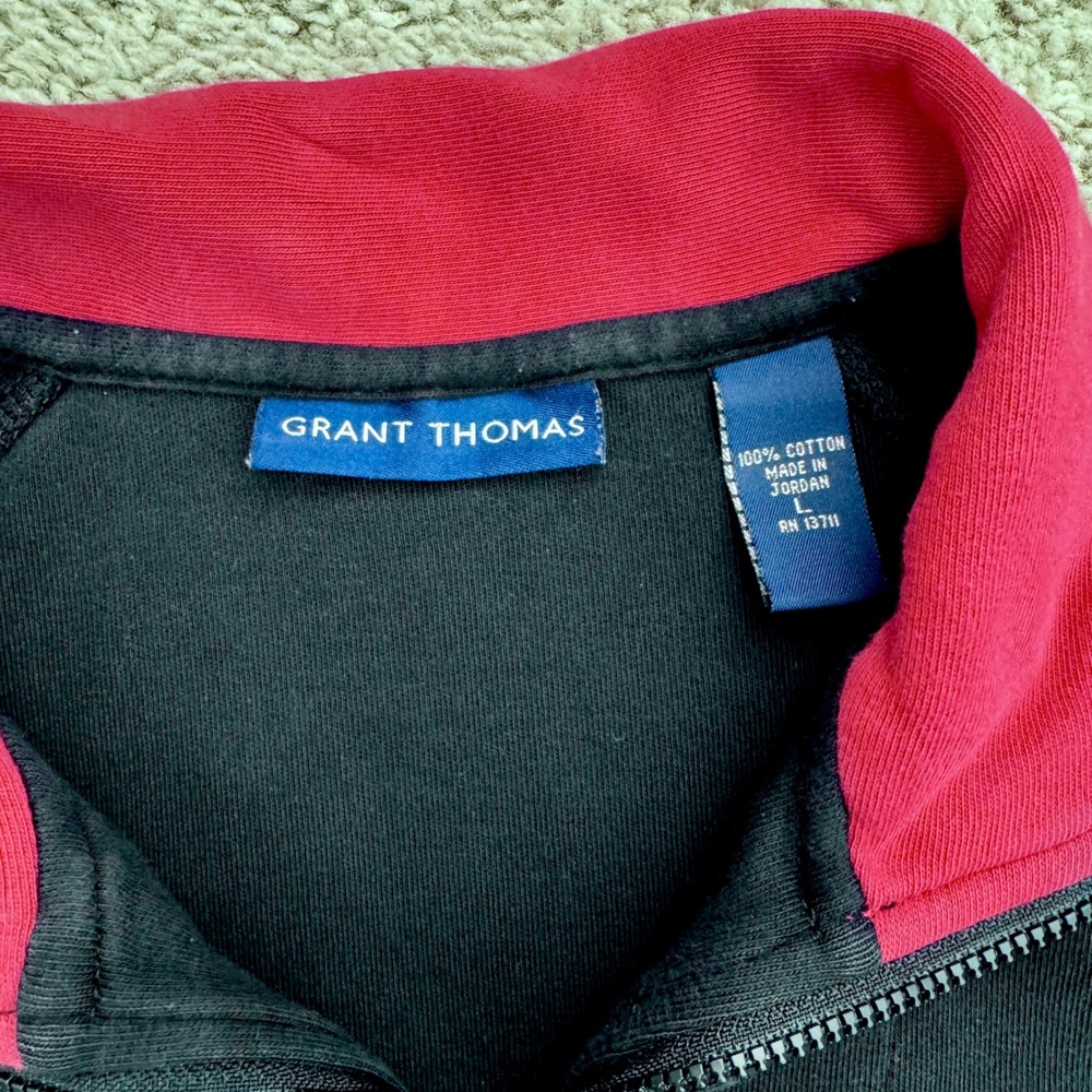 Grant Thomas Pullover Mens L 1/4 Zip Black and Red Cotton Sweatshirt Top Read - Picture 3 of 11